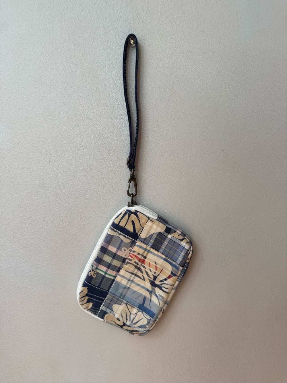 L.L. Bean Floral Patchwork Wristlet Phone Pouch - Blue & Cream